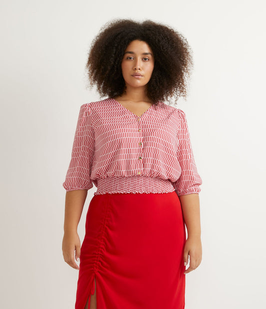 Camicetta in crepe con stampa geometrica, Curve e taglie forti, rosso