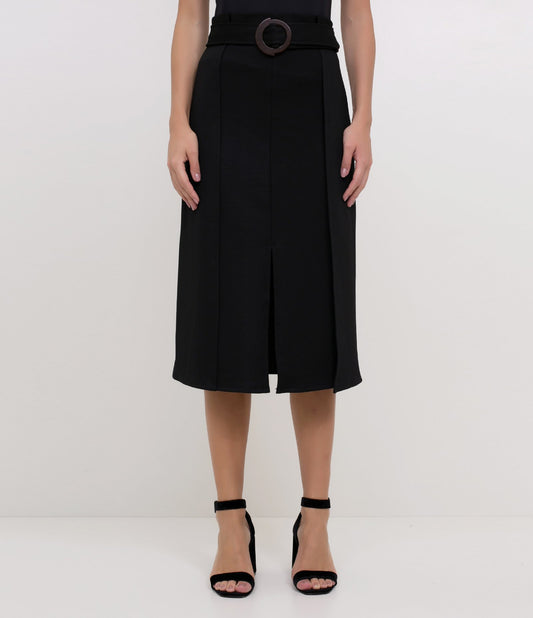 Saia midi preta com cinto