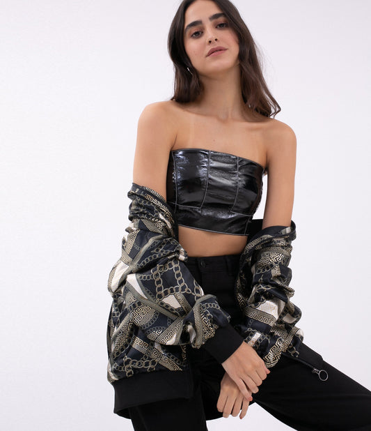 Top Faixa de Vinil Preto com Zíper