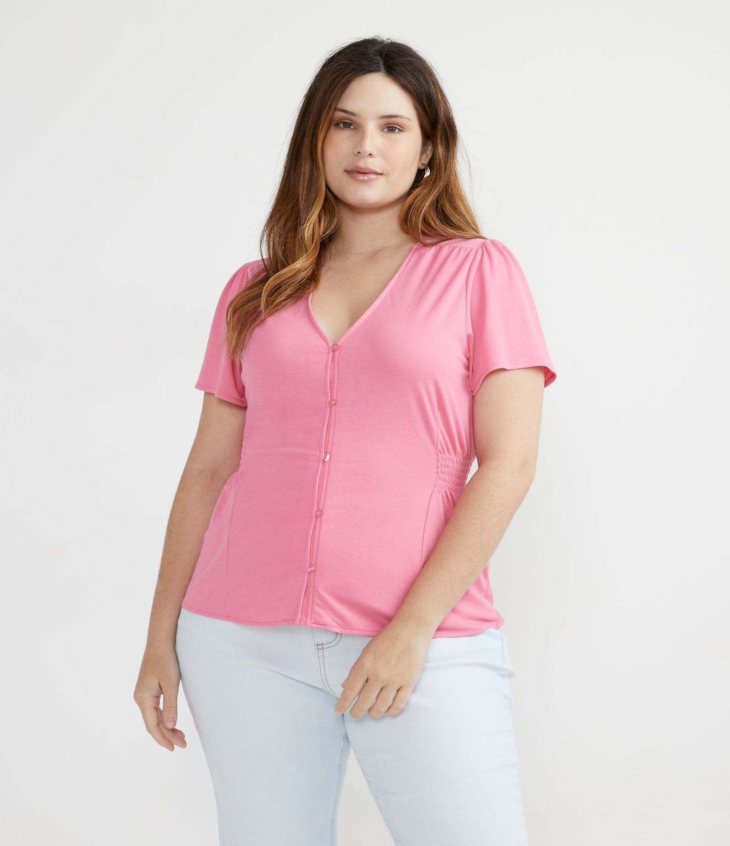Blusa de viscose com bainha lateral, Curve & Plus Size, rosa