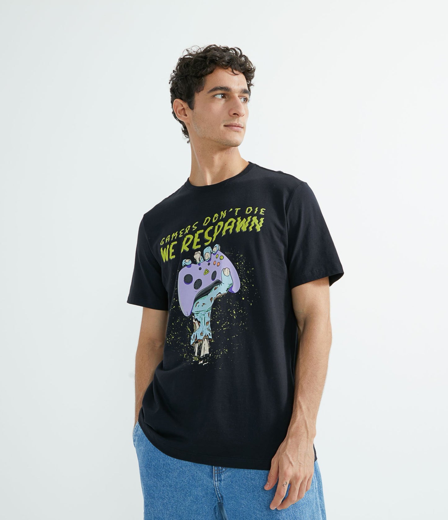 Maglietta a maniche corte nera con stampa Gamer