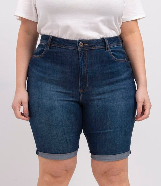 Culotte vaquero azul con dobladillo enrollado Curve & Plus Size