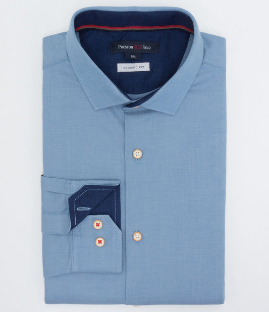 Long Sleeve Shirt with Blue Contrast Collar