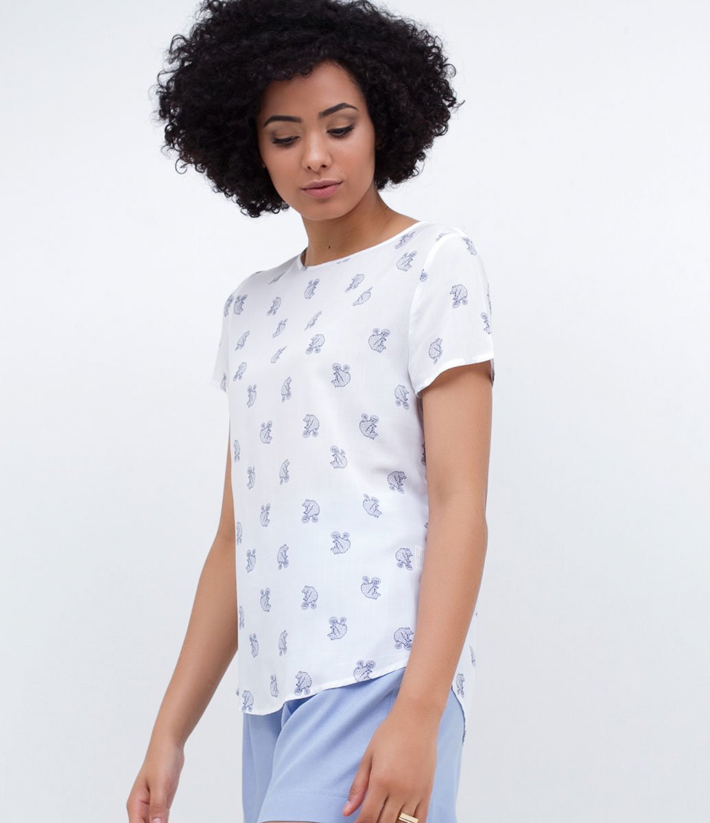 Camicetta in viscosa stampata bianca