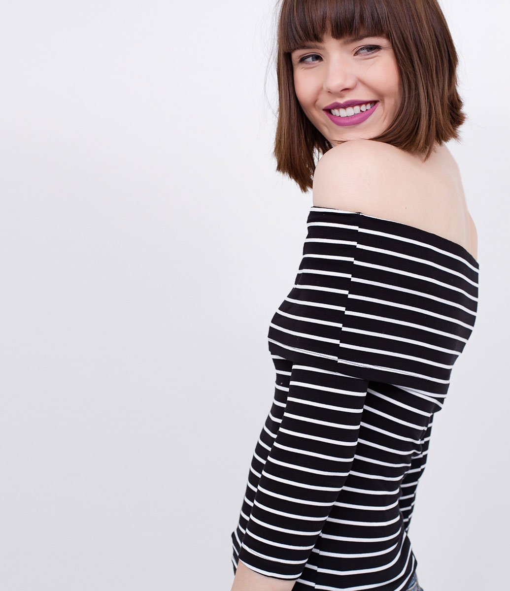 Black Striped Off-Shoulder Blouse