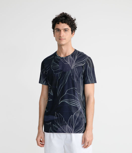 Maglietta a maniche corte con stampa del fogliame blu