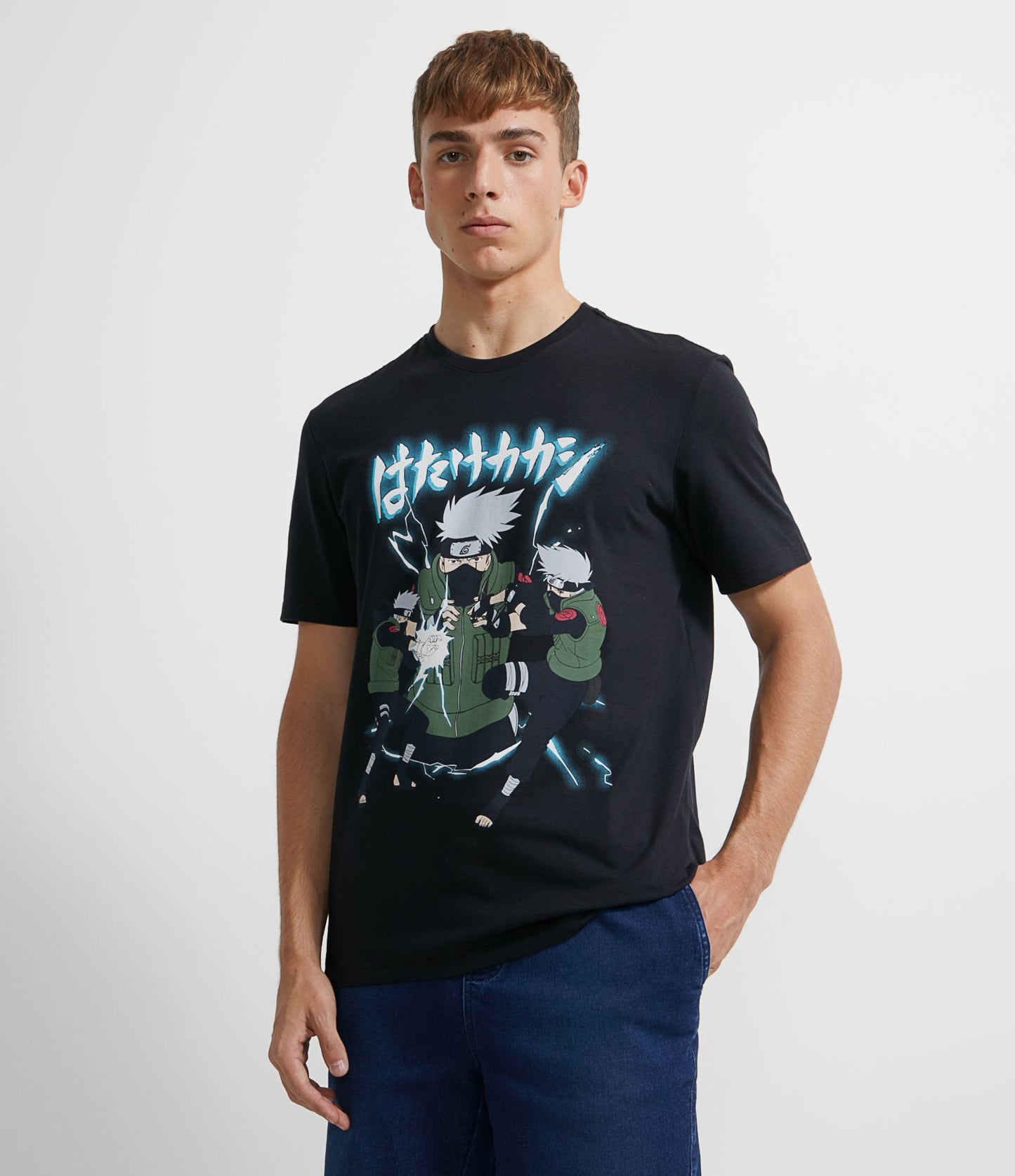 Kakashi Naruto Camiseta negra de manga corta