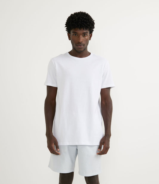 Maglietta a maniche corte Long Fit Crepon bianca con etichetta sull'orlo
