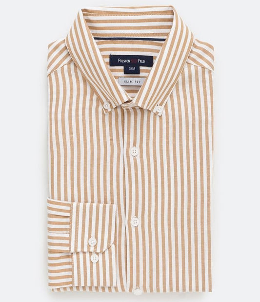 Camisa listrada slim com detalhe lateral laranja