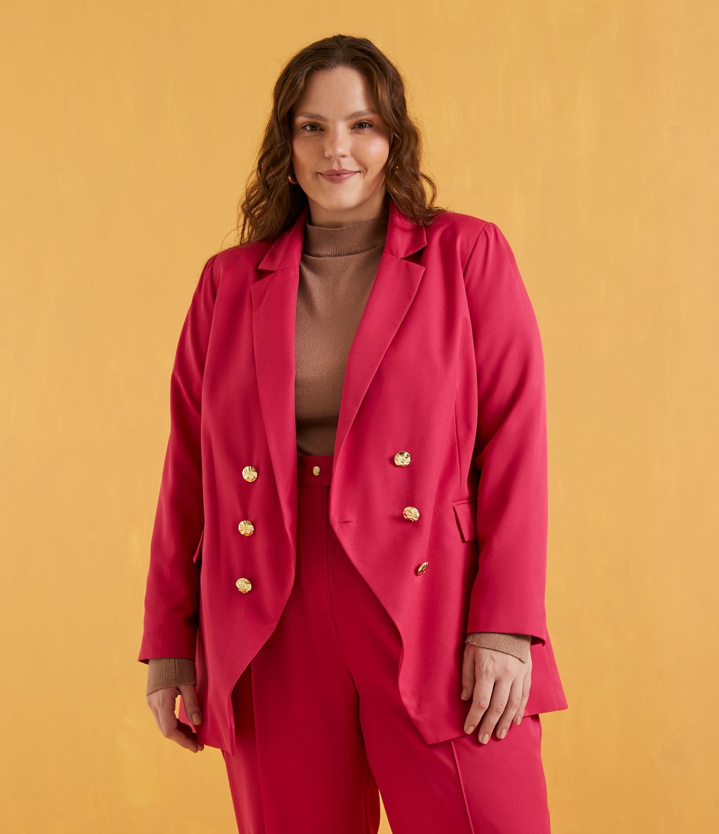 Blazer lungo sartoriale con bottoni dorati, Curve e taglie forti, rosa