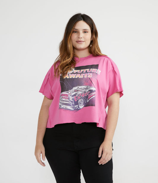Camicetta in cotone con stampa "The Future Awaits", Curve e taglie forti, rosa