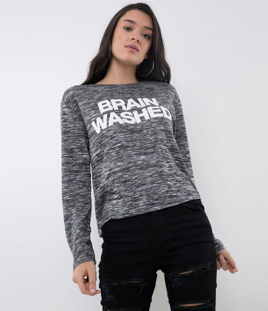 Camicetta grigia in maglia cropped