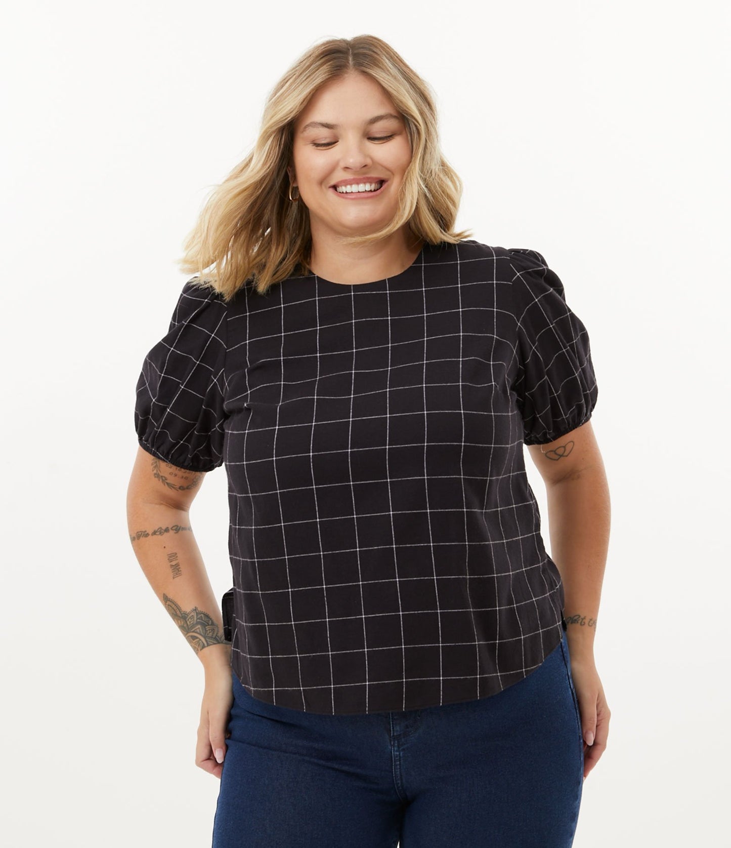 Camicetta di flanella nera con motivo a quadri - Curve e taglie forti