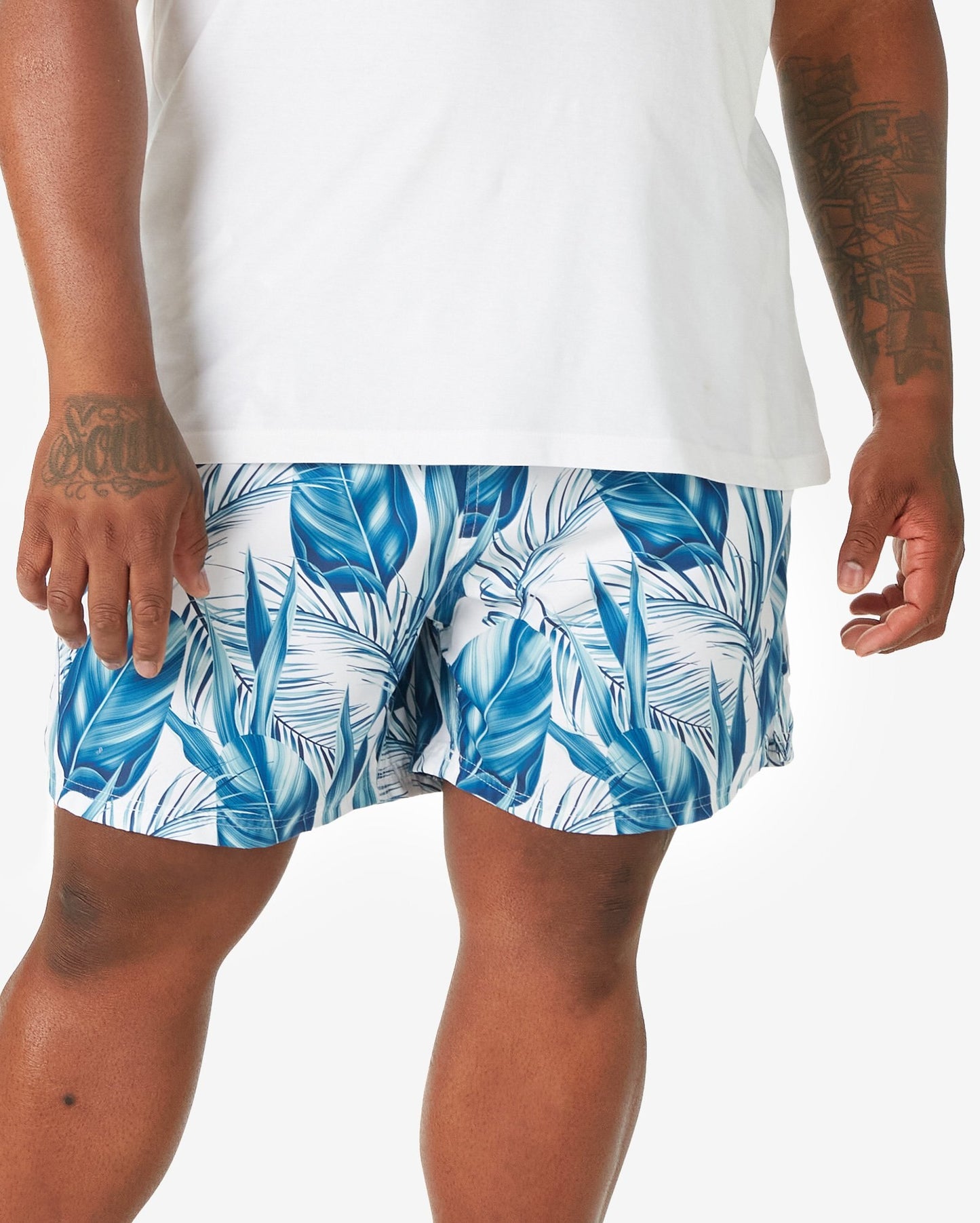 Men's Plus Size White Leaf Print Swim Shorts by Allman, Riachuelo