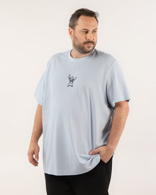 Camiseta masculina plus size texturizada com bordado de pontos em azul | Disney