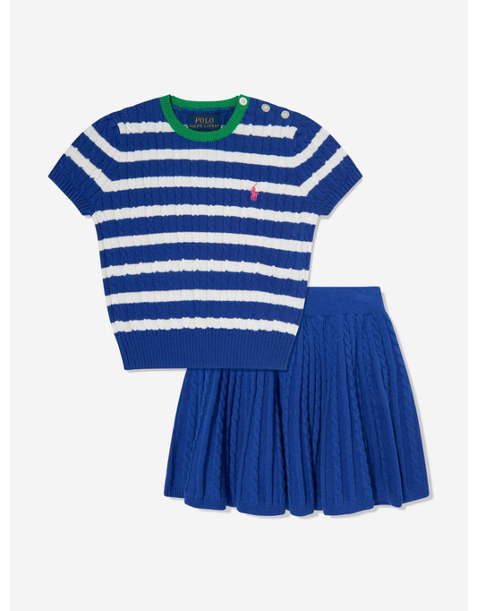 Girls' Blue Striped Cable Knit Top and Skirt Set