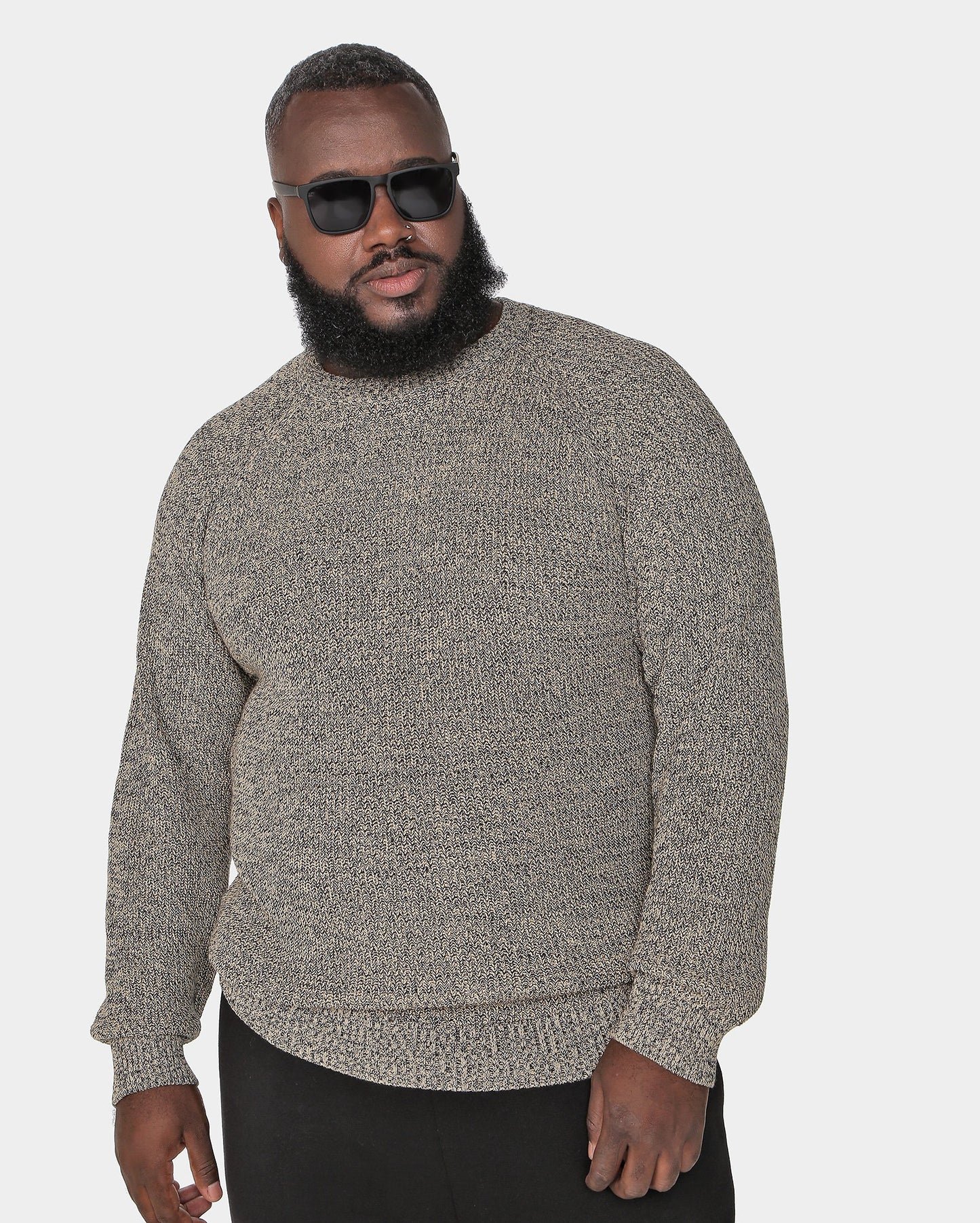 Men's Plus Size Long Sleeve Beige Knit Sweater by Allman for Riachuelo