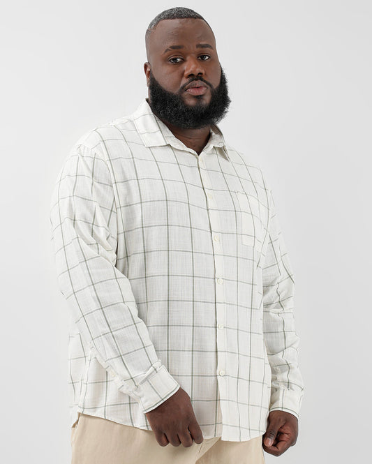 Camisa masculina Plus Size Slim Xadrez Off-White Allman By Riachuelo