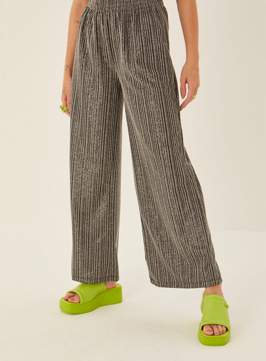 Pantaloni a gamba larga con elastico in vita metallizzato
