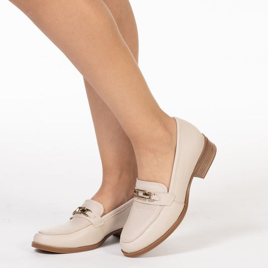 Women's Loafer with Metal Detail in Off-White