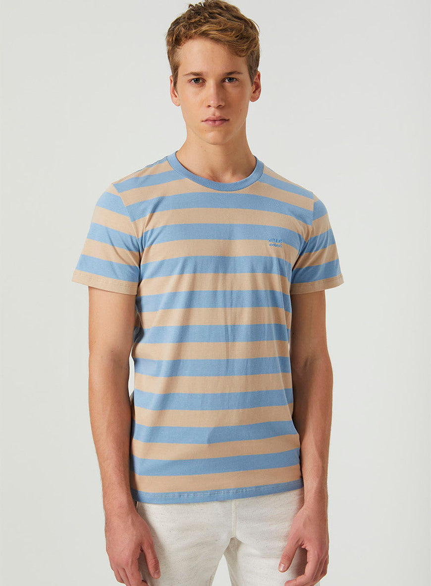 Striped Slim T-shirt with Embroidery