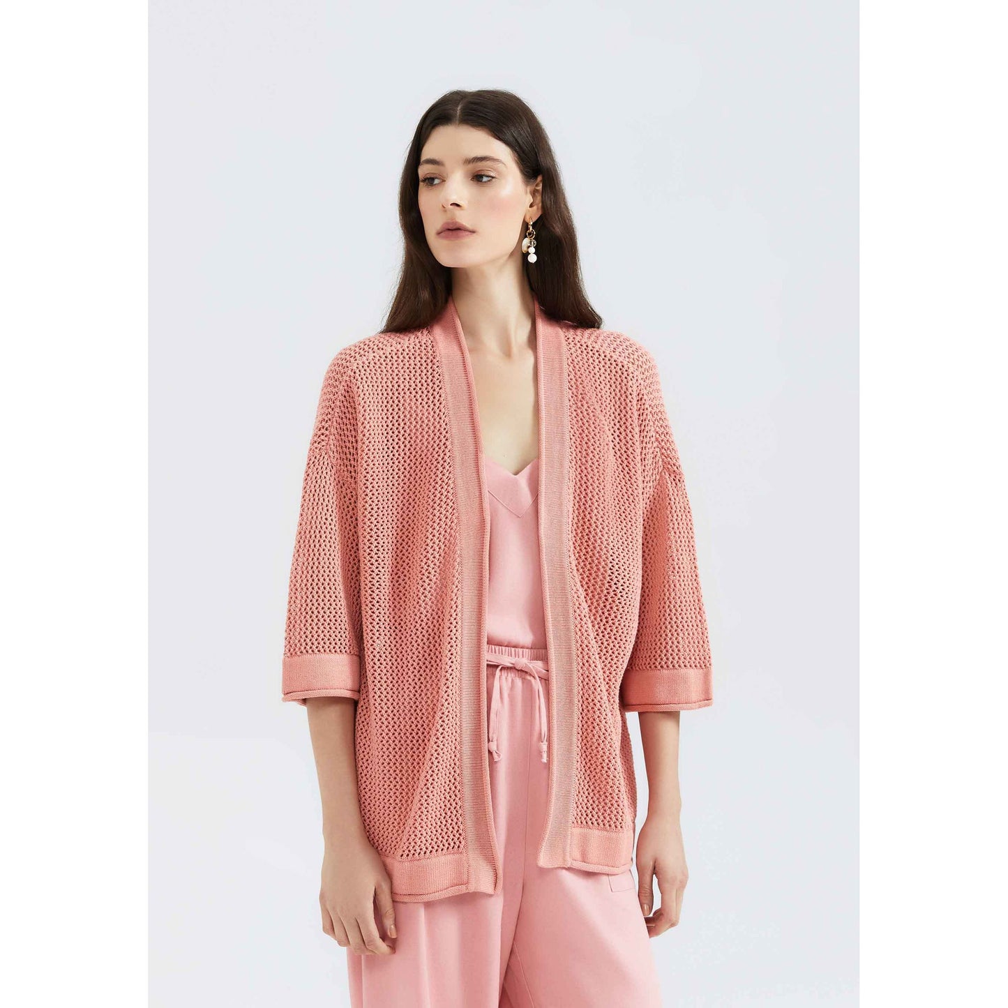 Kimono masculino de malha texturizada com manga 7/8