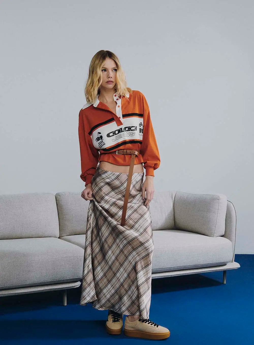 Plaid Midi Flowy Skirt