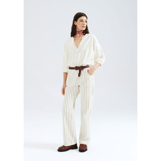 Pantaloni da uomo a gamba larga a righe a vita media in twill