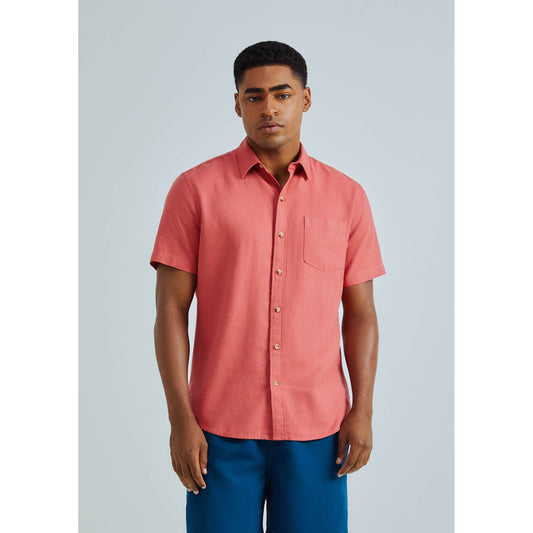 Camicia da uomo Basic a maniche corte slim fit in lino