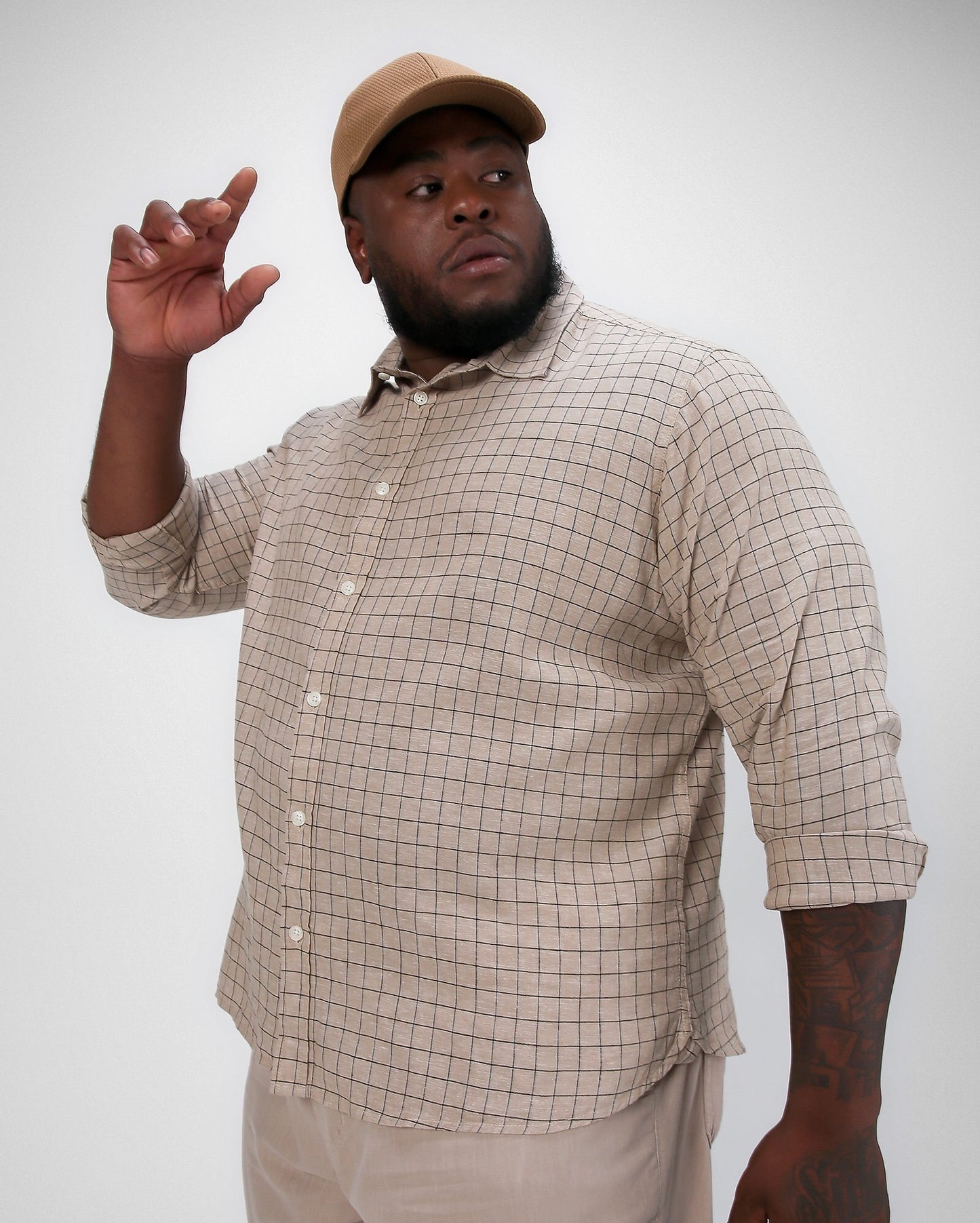 Camisa masculina plus size xadrez bege Allman By Riachuelo