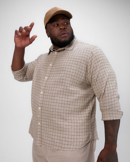 Camisa masculina plus size xadrez bege Allman By Riachuelo