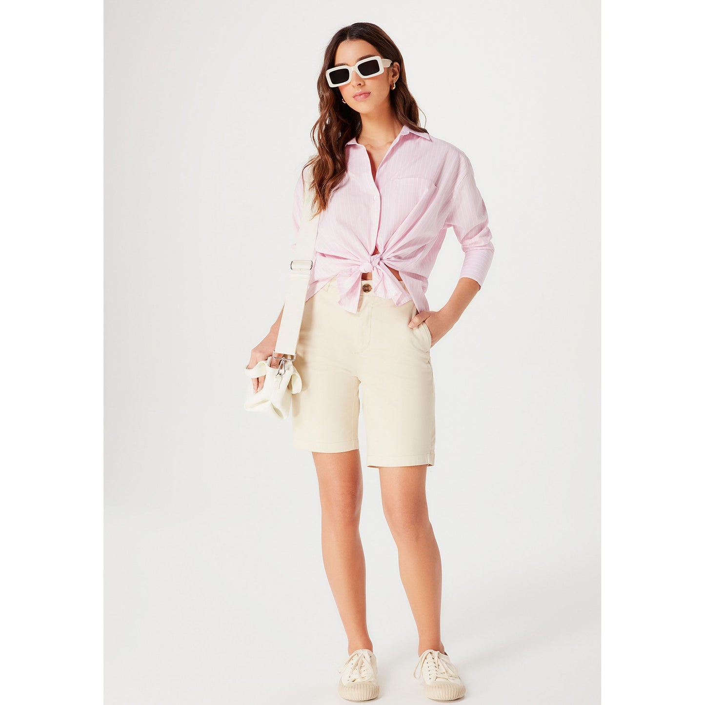 Shorts masculinos de sarja de cintura média Basic Chino