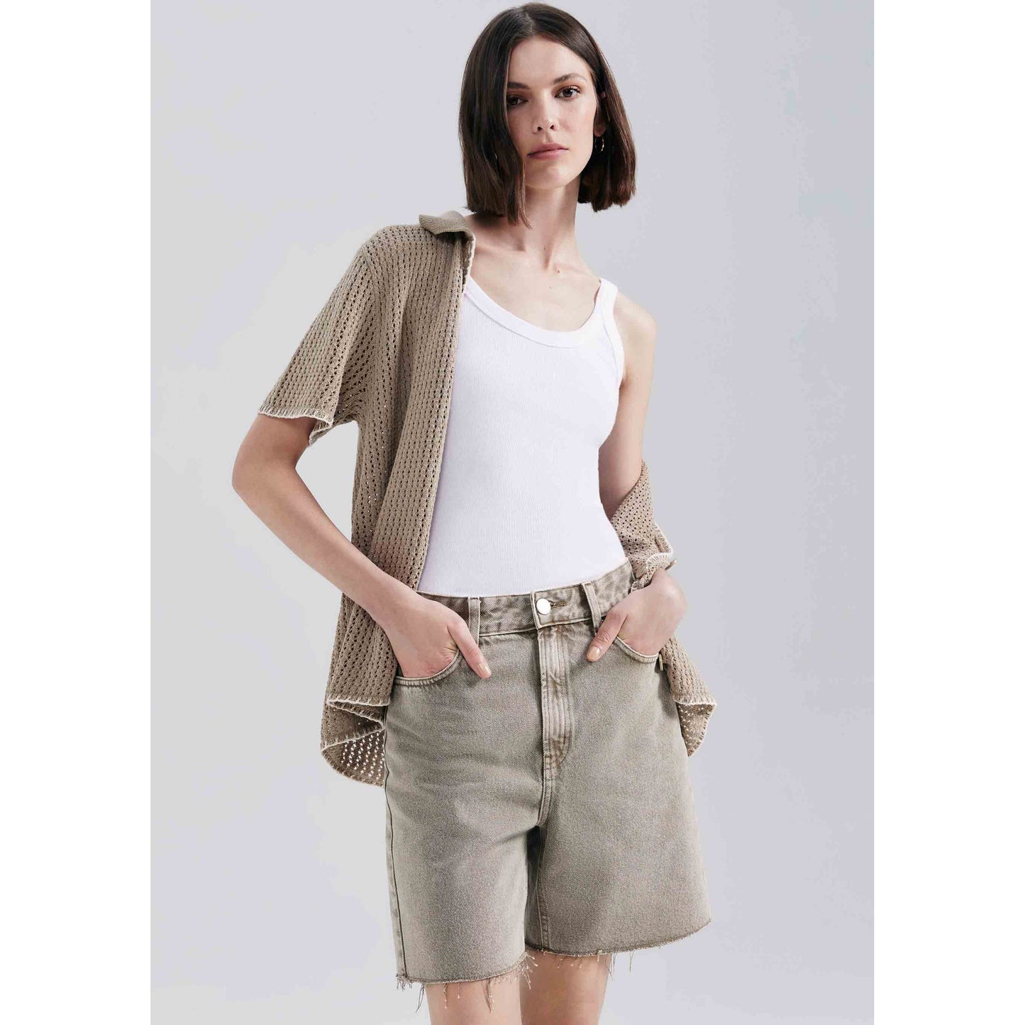 Men's Twill Shorts with Raw Hem