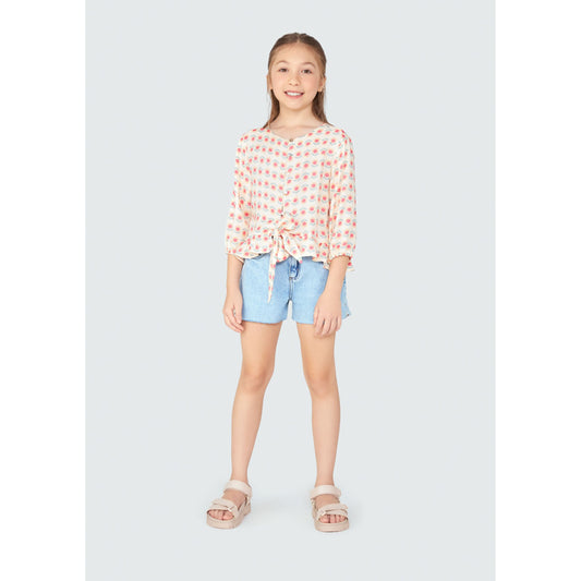 Top a manica lunga da bambina con chiusura a cravatta