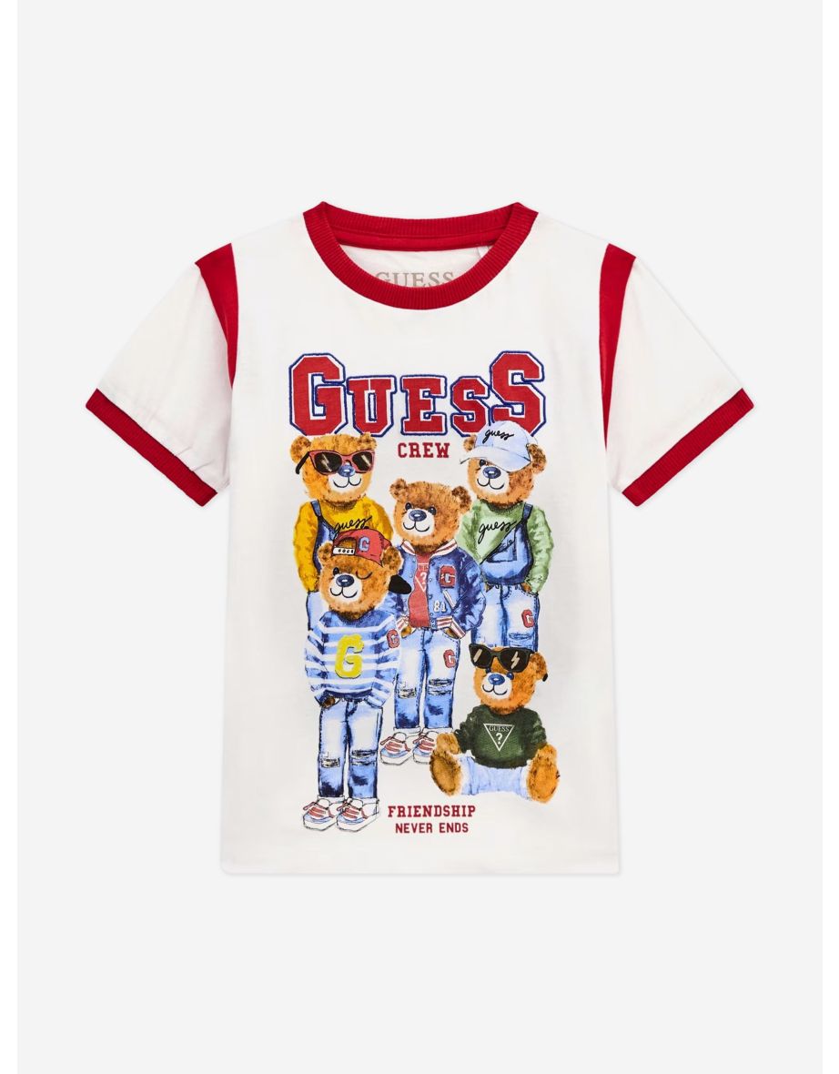 Maglietta bianca da ragazzo con stampa di un orso