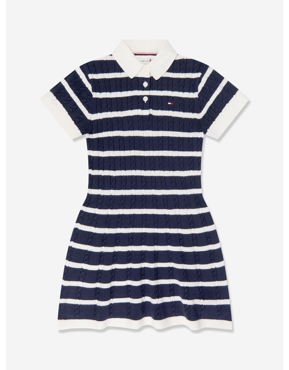 Vestido polo de malha com cabos Tommy Hilfiger Girls' Navy