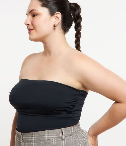 Strapless Microfiber Top with Ruching, Curve & Plus Size, Black