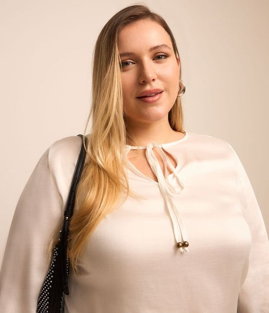 Blusa de viscose com mangas 3/4, Curve e Plus Size, branca