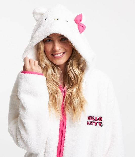 Vestaglia corta in pile con cappuccio e ricamo di Biancaneve Hello Kitty
