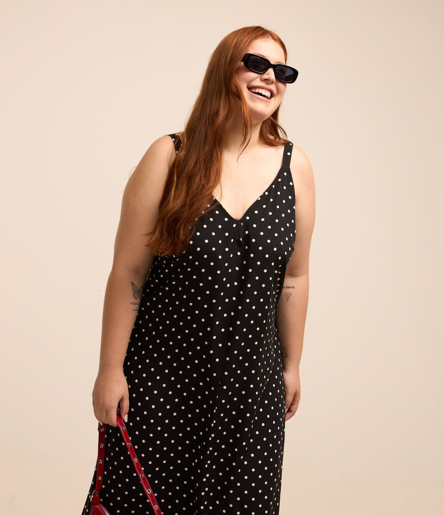 Vestido longo de viscose com estampa de bolinhas, Curve & Plus Size, preto