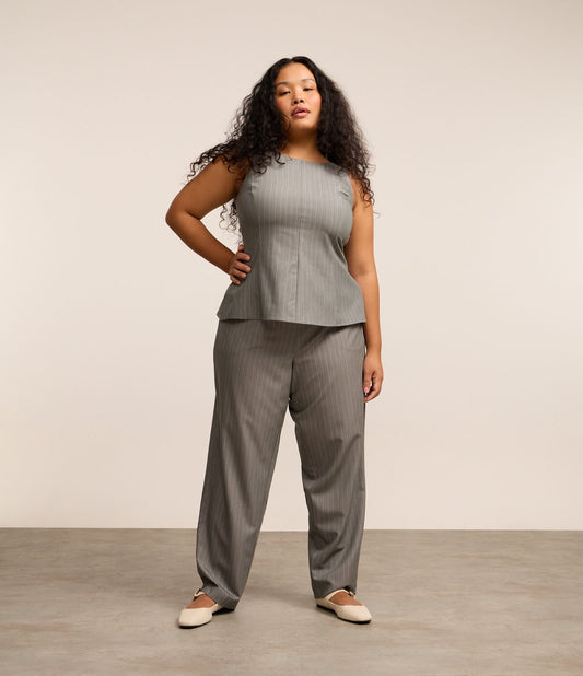 Tailored Pinstripe Blouse in Gray - Curve & Plus Size