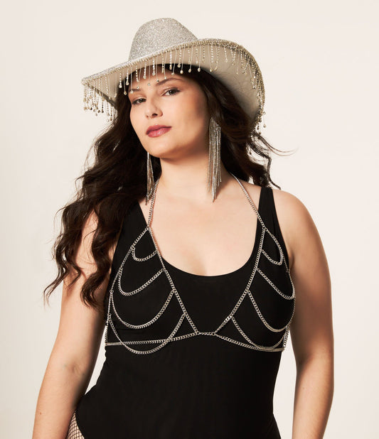 Reggiseno a catena in metallo argento con opzioni curve e per taglie forti