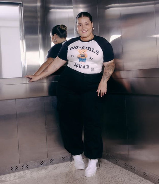 Pantalón cargo paracaídas negro de sarga con bolsillos - Tallas grandes y curvas