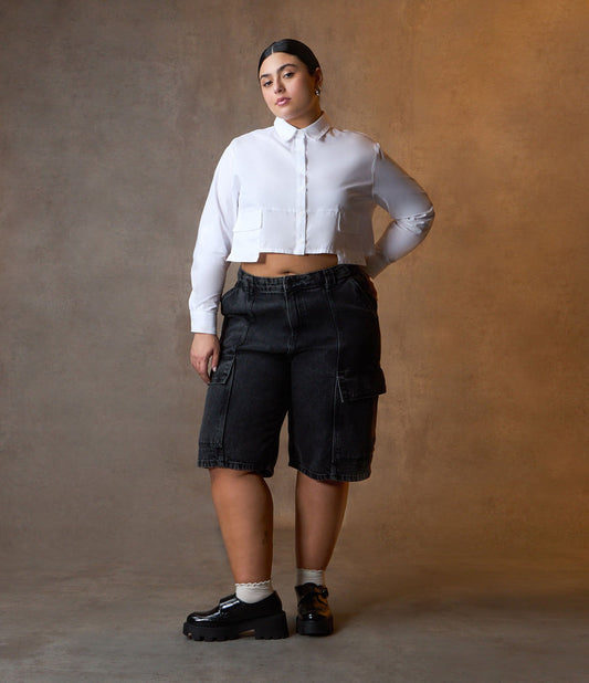 Bermuda de brim preta com bolso - Curve & Plus Size