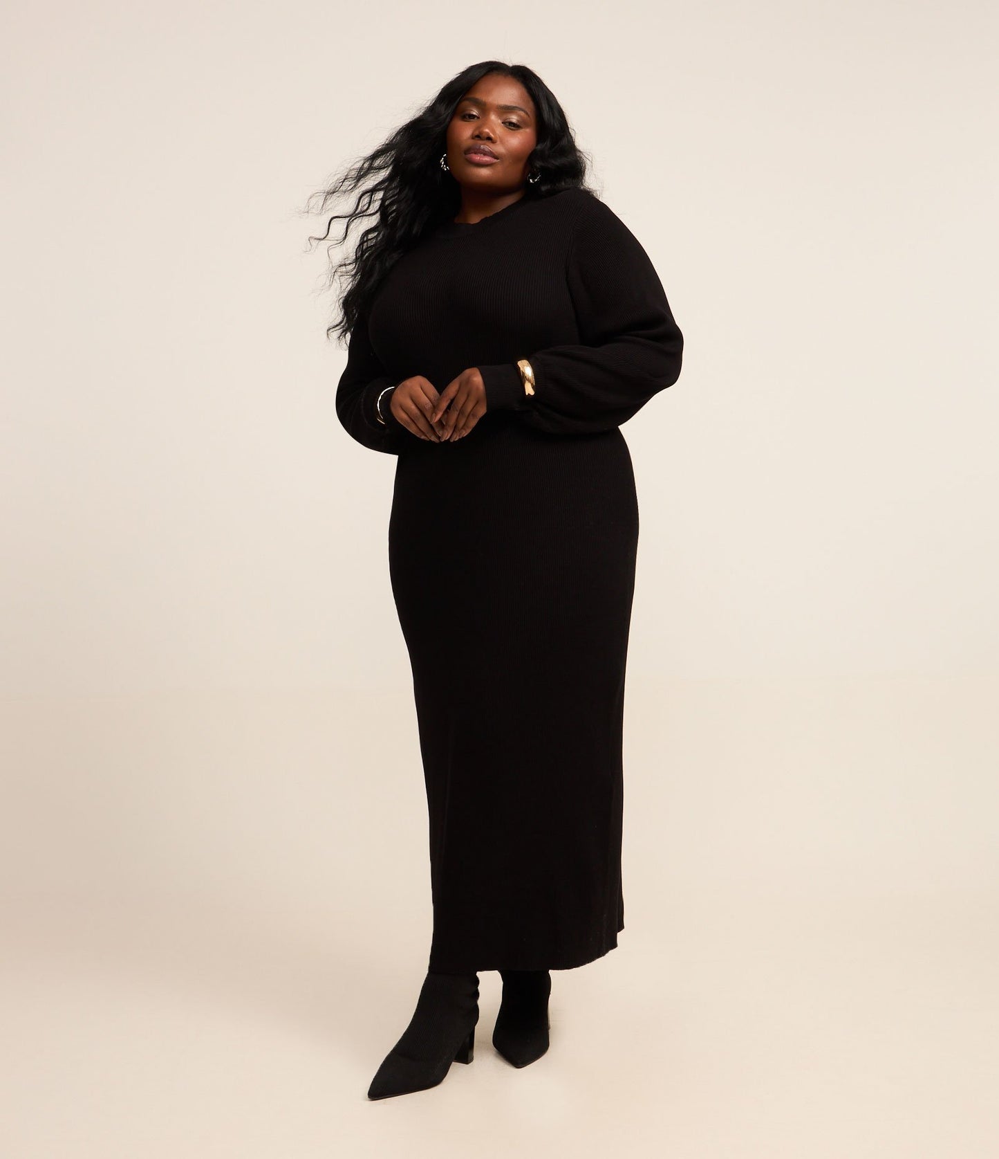 Vestido de malha midi preto com gola alta - Curve & Plus Size