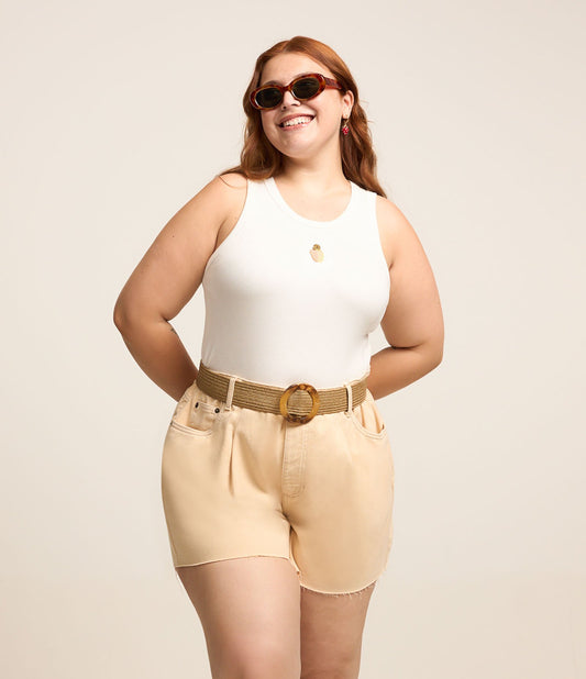 Gonna a ruota in twill leggero con orlo a vivo in beige - Curve e taglie forti