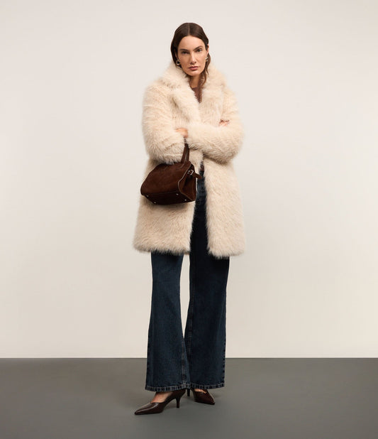 Cappotto lungo in felpa con drappeggio pesante in blu ghiaccio