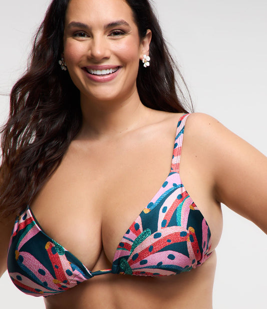 Top bikini a triangolo in microfibra con stampa a banana, Curve e taglie forti, Multicolore