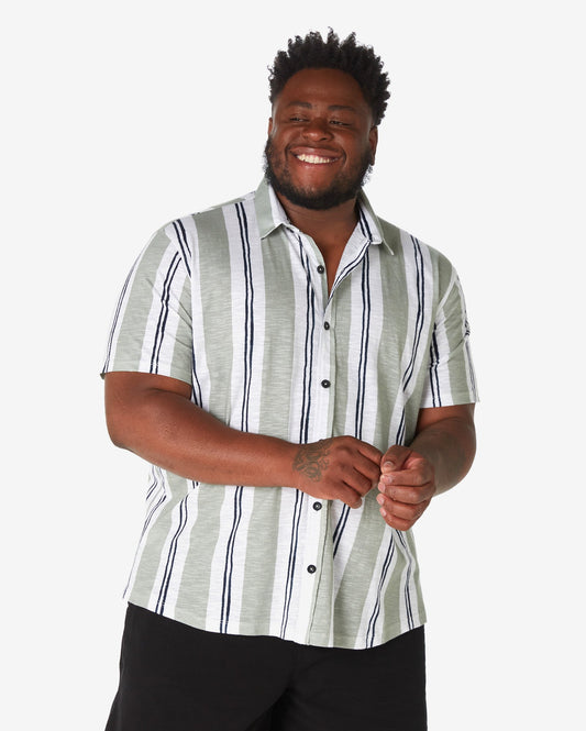 Men's Plus Size Short Sleeve Striped Green Shirt by Allman for Riachuelo