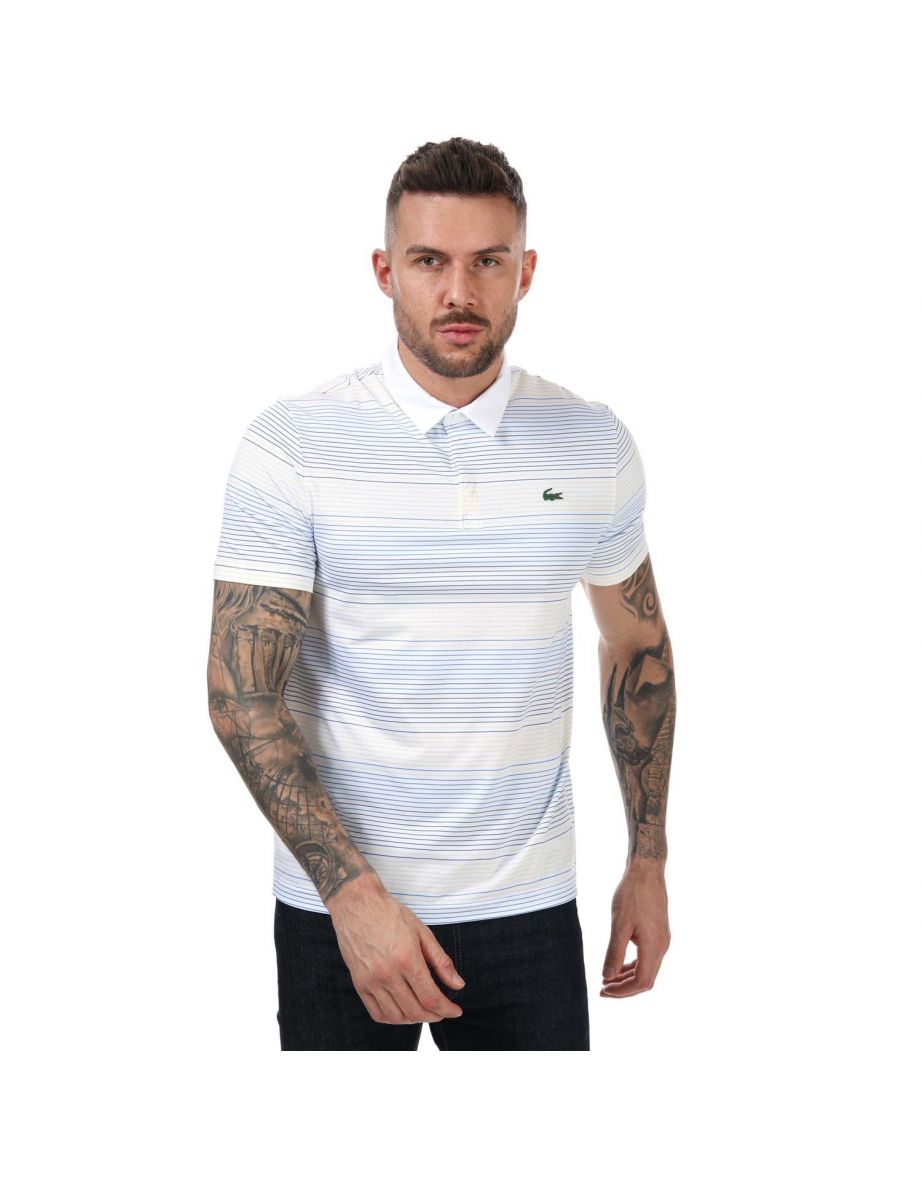 Men's Lacoste SPORT Striped Stretch Golf Polo Shirt - White